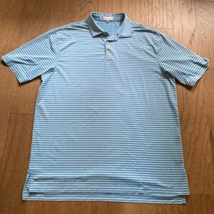 Peter Millar Summer Comfort Light Blue Striped Polo Shirt-Size XL